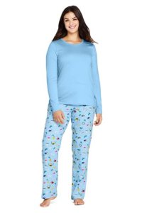 Lands' End Women's Plus Patterned Flannel Pyjama Gift Set - 20-22, Blue