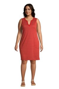 Lands' End Women's Plus Sleeveless Cotton Beach Cover-up - 20-22, Red
