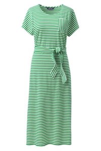 Lands' End Women's Plus Stripe Cotton Jersey Cap Sleeve Midi T-shirt Dress - 20-22