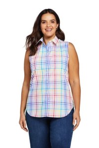 Lands' End Women's Plus Supima Non-iron Patterned Sleeveless Shirt - 24