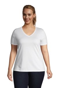 Lands' End Women's Plus Supima Short Sleeve V-neck T-shirt - 24-26, White