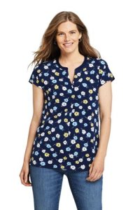 Lands' End Women's Printed Jersey Notch Neck Tunic Top - 8