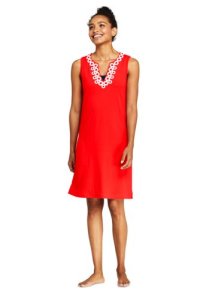 Lands' End Women's Sleeveless Embroidered Cotton Cover-up - 8, Red