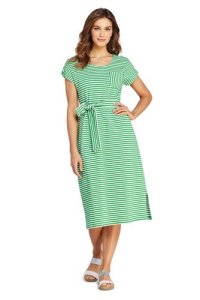 Lands' End Women's Stripe Cotton Jersey Cap Sleeve Midi T-shirt Dress - 10 12