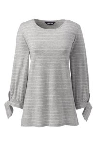 Lands' End Women's Stripe Cotton-modal Tee with Tie Sleeves - 10 12