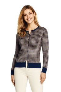 Lands' End Women's Supima Long Sleeve Cardigan, Houndstooth - 8