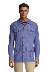 Linen Cotton Utility Shirt Jacket, Men, Size: 38-40 Regular, Blue, by Lands' End