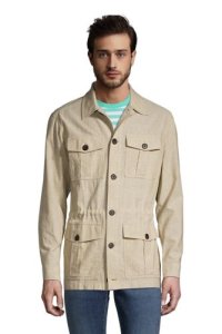 Linen Cotton Utility Shirt Jacket, Men, Size: 38-40 Regular, Ivory, by Lands' End