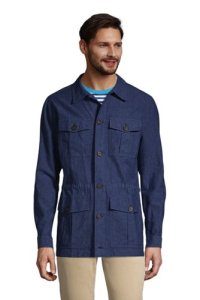 Linen Cotton Utility Shirt Jacket, Men, Size: 42-44 Regular, Blue, by Lands' End
