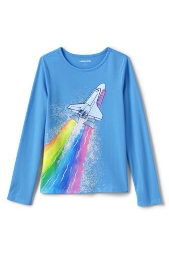 Long Sleeve Graphic T-shirt, Kids, Size: 10-12 yrs Girl, Cotton, by Lands' End