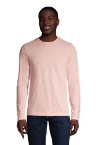 Long Sleeve Slub Jersey T-shirt, Men, Size: 38-40 Regular, Orange, Cotton Modal, by Lands' End