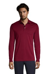 Long Sleeve Supima Polo Shirt, Traditional Fit, Men, Size: 46-48 Regular, Red, Cotton, by Lands' End