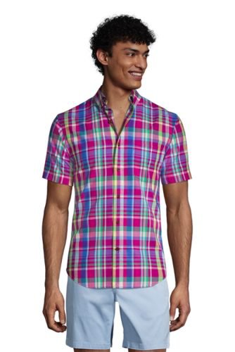 Madras Shirt, Men, Size: 46-48 Regular, Purple, Cotton, by Lands' End
