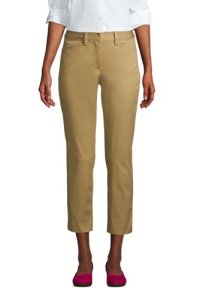 Mid Rise Cropped Chino Trousers, Women, Size: 14 Regular, Brown, Cotton, by Lands' End