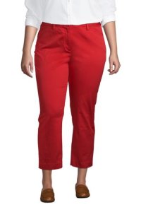 Mid Rise Cropped Chino Trousers, Women, Size: 20 Plus, Red, Cotton, by Lands' End