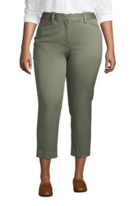 Mid Rise Cropped Chino Trousers, Women, Size: 28 Plus, Green, Cotton, by Lands' End