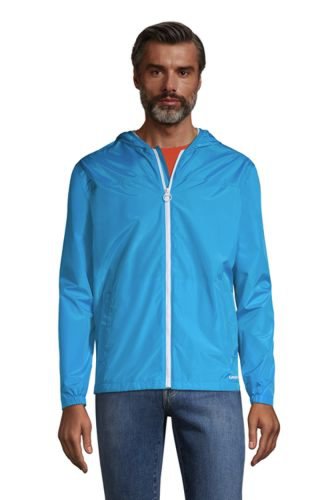 Packable Waterproof Jacket, Men, Size: 42-44 Regular, Blue, Polyester, by Lands' End