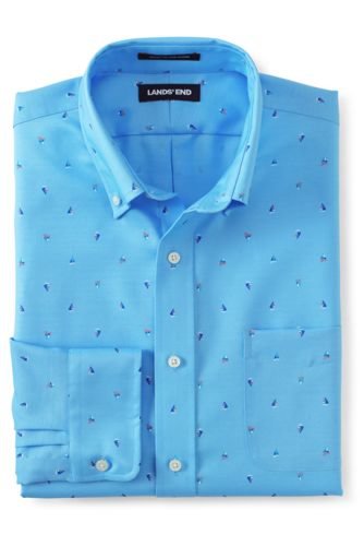 Lands End - Patterned tailored fit easy-iron button-down supima oxford shirt, men, size: 15½/33 regular, blue, cotton, by lands' end