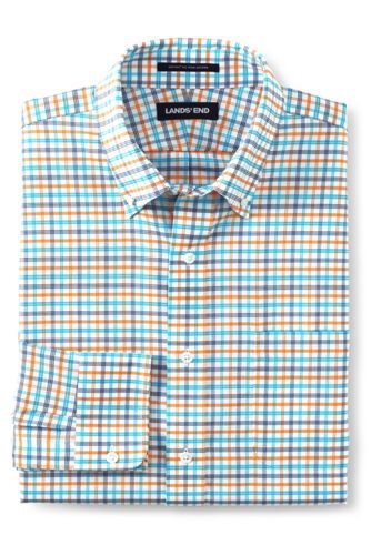 Patterned Tailored Fit Easy-iron Button-down Supima Oxford Shirt, Men, Size: 15½/33 Regular, Orange, Cotton, by Lands' End
