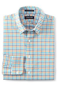 Patterned Traditional Fit Easy-iron Button-down Supima Oxford Shirt, Men, Size: 15½/33 Regular, Orange, Cotton, by Lands' End