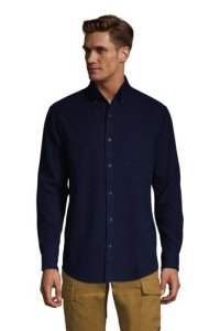 Plain Flannel Shirt, Traditional Fit, Men, Size: 42-44 Regular, Blue, Cotton, by Lands' End