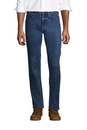 Premium Stretch Denim Jeans, Straight Fit, Men, Size: 36 Regular, Blue, Cotton-blend, by Lands' End