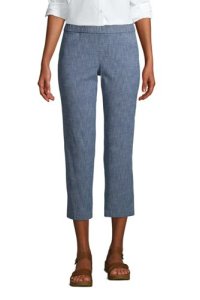 Pull-on Cropped Chino Trousers, Chambray, Women, Size: 8 Regular, Blue, Cotton-blend, by Lands' End