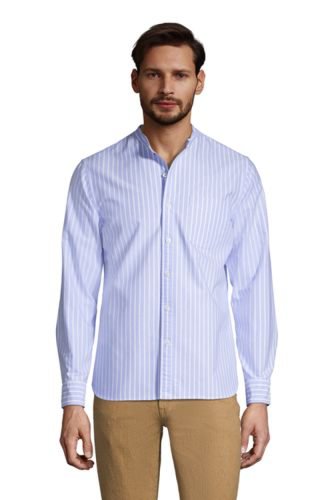 Sail Rigger Oxford Grandad Shirt, Tailored Fit, Men, Size: 38-40 Regular, Blue, Cotton, by Lands' End