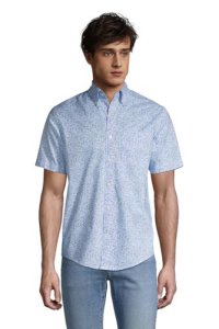 Short Sleeve Cotton Shirt, Men, Size: 42-44 Regular, Blue, by Lands' End