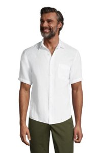 Short Sleeve Linen Shirt, Men, Size: 42-44 Regular, White, by Lands' End