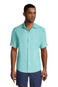 Short Sleeve Linen Shirt, Men, Size: 46-48 Regular, Green, by Lands' End