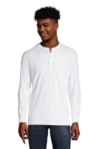 Super-T Henley Long Sleeve T-shirt, Men, Size: 34 - 36 Regular, White, Cotton, by Lands' End