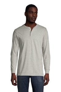 Super-T Henley Long Sleeve T-shirt, Men, Size: 46-48 Regular, Grey, Cotton, by Lands' End