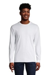 Super-T Long Sleeve T-shirt, Men, Size: 46-48 Regular, White, Cotton, by Lands' End