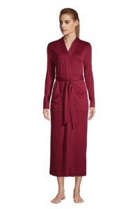 Supima Cotton Mid-calf Robe, Women, Size: 16-18 Regular, Red, by Lands' End