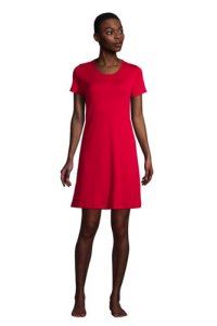 Supima Nightdress, Women, Size: 16-18 Regular, Red, Cotton, by Lands' End
