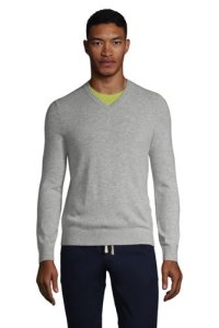 V-neck Cashmere Jumper, Men, Size: 46-48 Regular, Grey, by Lands' End