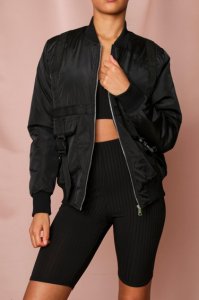 Womens Bomber Jacket With Strapping Detail - black - 10, Black