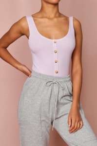 Misspap - Womens button stretch vest low scoop back - lilac - xs, lilac