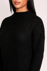 Misspap - Womens knitted fisherman knot high neck jumper - black - s/m, black