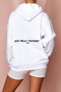 Womens Off-Work Slogan Oversized Hoodie - white - ML, White
