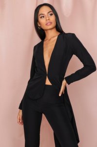 Misspap - Womens plunge front asymmetric blazer - black - 8, black