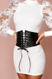 Misspap - Womens pu croc lace up corset belt - black - m/l, black