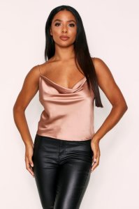 Womens Satin Cowl Neck Cami Top - taupe - 16, Taupe