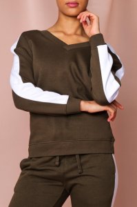 Womens Side Stripe Sweatshirt - khaki - 8, Khaki