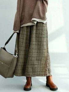 Berrylook Autumn and winter elastic waist plaid skirt pants cropped wide leg pants online, online stores,