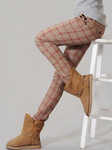 Berrylook Autumn and winter new plaid and velvet leggings online, stores and shops, Grid Casual Pants,