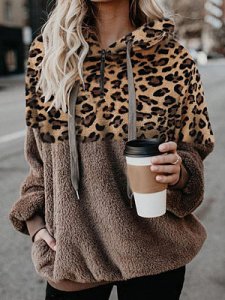Berrylook Autumn and winter sexy leopard print zipper pocket blouse plush sweater online shopping sites, shop,
