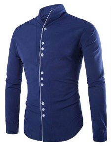 Berrylook Band Collar Contrast Trim Men Shirts online shop, fashion store,