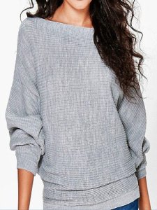 Berrylook Boat Neck Plain Striped Batwing Sleeve Pullover online shop, shop, chunky sweater, pullover sweater